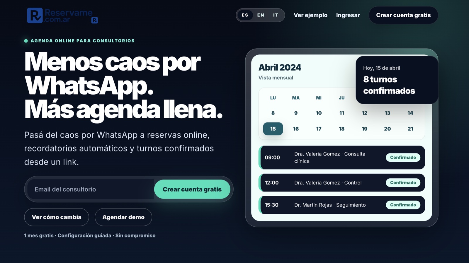 Vista de Reservame, plataforma de reservas online
